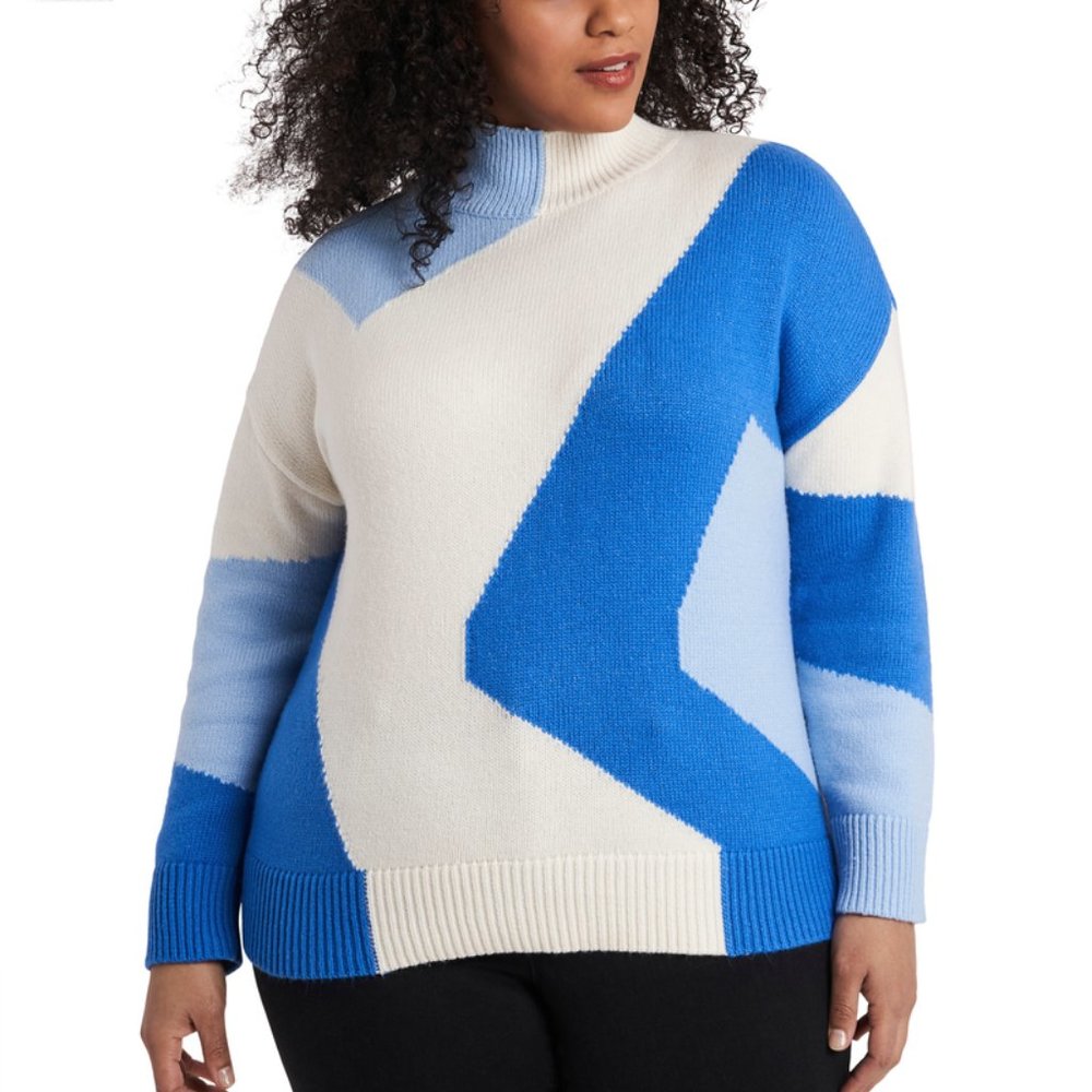 Vince Camuto Blue & Light Blue Colorblock Cowl Sweater